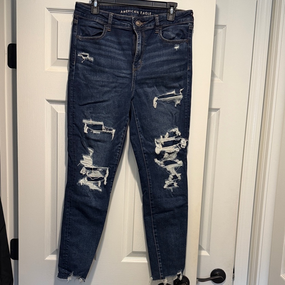 American Eagle Outfitters Women's Ripped Dark Blue Skinny Jeans